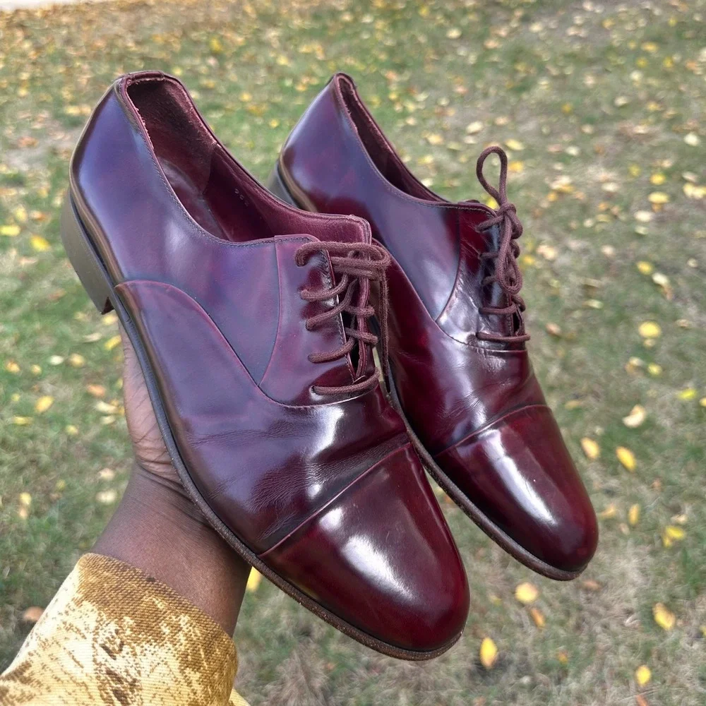 Mario‎ Bruni Men's Italian Leather Oxford Shoes Size 9.5W Burgundy